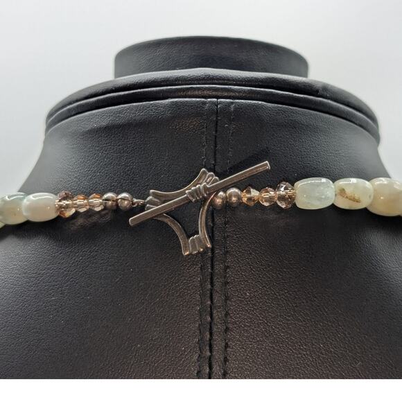 Signed BB Sterling Silver Graduated Aqua/Jadeite Stone Bead 22" Necklace 192.1g - Picture 9 of 14